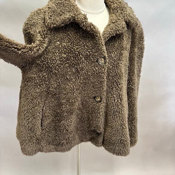 Caché Brown Teddy Sherpa Coat Jacket Size Medium Plush Faux Shearling Button - Picture 6 of 16